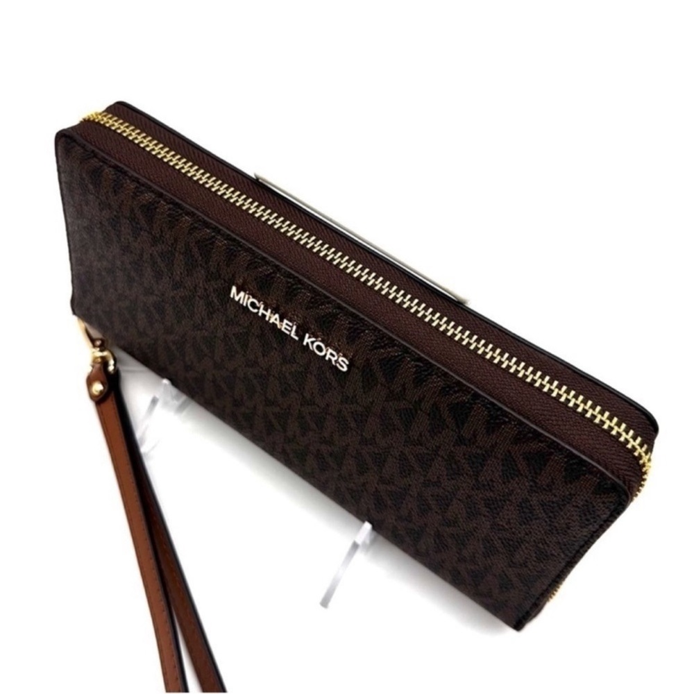 Michael Kors Large Continental Wallet Wristlet Leather Brown - Picture 6 of 8
